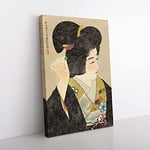 Big Box Art Woman Doing her Hair by Ito Shinsui Painting Canvas Wall Art Print Ready to Hang Picture, 76 x 50 cm (30 x 20 Inch), Yellow, Black, Brown, Cream, Grey