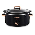 Tower T16019RG Infinity Slow Cooker with 3 Heat Settings & Keep Warm Function, 6.5L, 270W, Black and Rose Gold