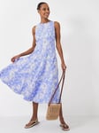 Crew Clothing Floral Fit and Flare Midi Dress, Blue/White