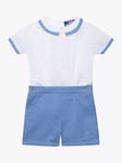 Trotters Baby Rupert Linen Blend Short Sleeve & Shorts Set, French Blue/White