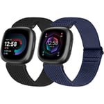 Elastiskt armband för Fitbit Versa 4/Versa 3 - Justerbar nylon (2-pack)