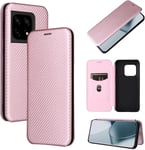 Compatible Avec Coque One Plus 10 Pro 5g, Mince Flip Fibre De Carbone [Test De Chute] Antichoc Stand Fente Avec Carte, Protecteur D'écran En Verre Trempé*2-Or Rose