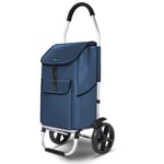 VOUNOT Chariot de Courses 2 Roues en Aluminium avec Compartiment Impermeable Caddie de Courses Pliable 2 en 1 Sac Chariot Bleu Marine 45L