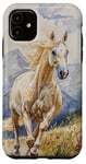 Coque pour iPhone 11 Aquarelle Running Palamino Horse in Meadow