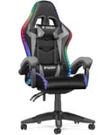 bigzzia RGB Gaming Chair with LED Lights and Ergonomic Computer Chair Reclining PU Leather High Back Video Game Chair with Headrest Adjustable Lumbar Support Linkage Armrest for Adults (Black/Grey)