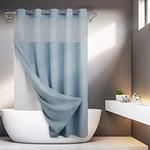 No Hooks Required Waffle Weave Shower Curtain with Snap in Liner - 71W x 74H,Hotel Grade,Spa Like Bath Curtain,Blue