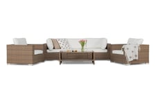 Bahamas Loungegruppe 5-seter 1 Bord m Hylle - 2 Lenestoler Sand Loungesett Beige Comfort Garden