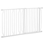 PawHut Dog Gate Wide Stair Gate w/ Door Pressure Fit Pets Barrier for Doorway, Hallway, 76H x 75-145W cm - White