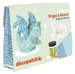 Décopatch KIT035C - Un Mini-kit comprenant un animal pulpé peint en blanc - 2 feuilles Décopatch - 1 pinceau - 1 pot de vernis colle, DRAGON