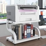 PUNCIA 2 Tiers Printer Shelf Wood White Home Office Desktop Laser Printer Stand