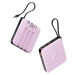 VRURC Batterie Externe 10000mAh avec 4 Câbles Intégrés Mini et Mince Batterie Portable USB C 22.5W Charge Rapide Power Bank avec Affichage LED pour iPhone Huawei Samsung Xiaomi (Violet)