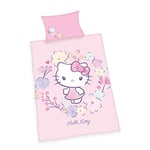 Herding Parure de Lit Biologique Hello Kitty, Certifié GOTS, Motif Réversible Pompier, Taie d'Oreiller 40 x 60 cm à Ouverture Portefeuille, Housse de Couette 100 x 135 cm à Fermeture Éclair Facile, Coton/Renforcé