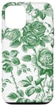 Coque pour iPhone 13 Pro Chinoiserie Toile Vert Motif Roses Feuilles Jardin