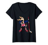 Womens Dabbing Dog United Kingdom Ice Hockey Fans Jersey UK Flag V-Neck T-Shirt