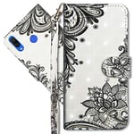 MRSTER Honor 8X Étui à Rabat 3D Désign Portefeuille Housse [Magnétique] [Fonction Stand] [Porte Carte] PU Cuir Protection Coque pour Huawei Honor 8X. YX 3D - Lace Flower