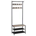 VASAGLE Coat Rack with Shoe Storage, Hall Tree, Coat Stand for Hallway with Shoe Bench and Shoe Rack, 9 Movable Hooks, Top Bar, Bedroom, Industrial, Greige and Black HSR411B02