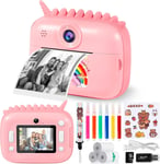 Appareil Photo Numérique Instantané,Avec Papier D'Impression & Carte Tf 32G,Caméra Vidéo Avec Stylos Colorés Pour Le Bricolage,Cadeau Pour Filles Garçons De 3-14 Ans