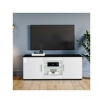 Meuble TV 2 portes Noir/Blanc laqué à LEDS - REVE - L 150 x l 47 x H 63 cm