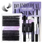 DIY Extension Cils Kit Volume Cluster 3D Effet 60D+80D Faux Cils Individuel 0.07mm D Curl Mix12-16 Cluster Lashes Kit Extensions de Cils avec Cils Applicateur Déménageur de Cils Bond et Seal