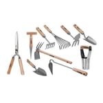 Kit 10 outils de jardin VITO - Manche bois Inox et Fer forgés - Traditionnelle haute qualité