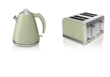 JUG Kettle Toaster GREEN  1.5L 3kW 4 slice, Swan Kitchen Retro Set