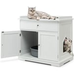 Goplus - Maison pour Chat avec Placard à Porte Double, Niche pour Chat avec Tiroir et Large Dessus, Maison de Toilettes pour Chat avec Fenêtre et