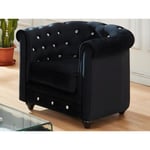 Vente-unique Fauteuil CHESTERFIELD - velours noir et boutons effet cristal