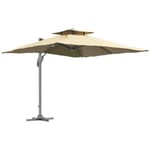 Parasol déporté carré pivotant manivelle dim. 2,97L x 2,97l x 2,64H m alu. polyester beige