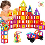 morkka Construction Magnétiques Enfants Jouet Jeu de Éducatifs Cadeau pour Garçons et Filles Jouets Magnétiques Plus Forts Blocs deJeux d'apprentissage de Construction STEM 3 Ans +(124 pcs)