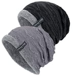 2 PCS Bonnet Chapeau Homme Hiver Slouch Beanie Chaud Tricoté Epais Classique,noir+gris,Taille unique