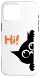 Coque pour iPhone 16 Pro Max Mur d'escalade pour chat noir avec inscription « Hi »