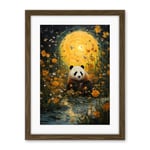 Artery8 Harvest Moon Panda Landscape Oil Painting Panda Bear in a Wildflower Meadow with Flowing Stream Kids Bedroom Artwork Framed Wall Art Print 18X24 Inch