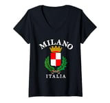 Womens Vintage Milan Flag Italy Souvenir Italia Milano Roman Empire V-Neck T-Shirt