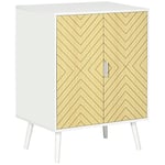 HOMCOM Buffet Meuble de Rangement sur Pieds scandinave Placard 2 Portes avec étagère dim. 60L x 40l x 80H cm Blanc Portes Motif Graphique en Bois Clair