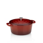 Kela 11948 Cocotte en Fonte Emaillée Ronde, Diamètre 26 cm, 5 litres, Rouge Calido