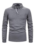 STTLZMC Mens Long Sleeve Polo Shirts Plaid Collar Basic Casual T-Shirt #23 Grey M