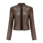 Veste Cuir Courte Moto À Rivet Pour Femme Bomber Col Montant Similicuir Aviateur Printemps/Automne Xh421