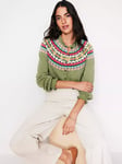 Boden Fae Fair Isle Frill Wool Blend Cardigan, Green/Multi