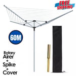 4 Arm Rotary Airer 60M Outdoor Washing Line Clothes Dryer Ground Spike & Cover