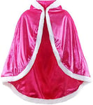 Girls Princess Queen Velvet Hooded Cloak Cape Winter Warm Coat Wedding Cloak Cosplay Fancy Dress Costume Faux Fur Ponchos Dress Up Party Outfits Halloween Christmas Birthday Robe Outwear Hot Pink