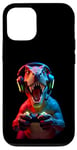 Coque pour iPhone 12/12 Pro Gaming Dinosaurs- Le T-rex joue aux jeux vidéo