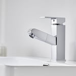 Auralum - Mitigeur Robinet Lavabo avec Douchette Extractible Eau Froide et Chaude Robinet Salle de Bain Laiton Chromé Robinetterie vasque pour Salle