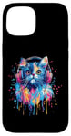 Coque pour iPhone 15 Persian Cat Lovers Pop Art Casque audio amusant chat persan