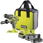 RYOBI - Perceuse à percussion BRUSHLESS 18V ONE+ - 85 Nm - mandrin métal 13mm - 2 batteries 5 Ah & 2 Ah, chargeur, sac - R18PD7-252S