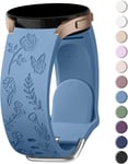 Colorée Fleur Gravée Bracelet Pour Samsung Galaxy Watch 6 40mm 44mm, Watch 6 Classic 43mm 47mm, 20mm Silicone Bracelet Pour Samsung Galaxy Watch 5/4/3/Active (Bleu Gris)