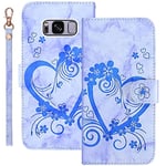 AOSBUTURY Coque pour Samsung Galaxy S8+/Galaxy S8 Plus (6.2 Pouces),Pochette Protection Housse Etui en PU Cuir Marbre Fleurs Synthétique Portefeuille,Fermeture Magnétique,Flip Case-Bleu