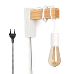 B·LED BARCELONA LED BarcelonaLED Applique murale avec câble interrupteur et prise Suspension en bois naturel Douille E27 Blanc Style vintage Rétro nordique