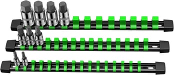 Jeu de 3Pcs Rails de douille en ABS, Organiseurs de douilles 16 attaches de 1/4"", 15 attaches de 3/8"", 12 attaches de 1/2