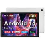 Tablette, Tablette 10 Pouces, Tablette Android 14, 8 Go de RAM, 64 Go de ROM, 1 To d’Extension, Processeur Octa-Core, Écran Tactile LCD HD, WiFi 6, Double Caméra, BT 5.3, Batterie à Longue Autonomie