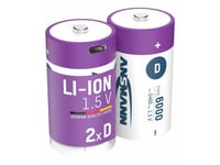 Ansmann 1314-0005, Laddningsbart Batteri, D, Litium-Ion (Li-Ion), 1,5 V, 2 Styck, 6000 Mah